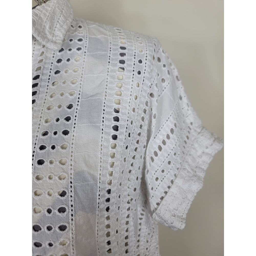 Calligraphie Sz S Eyelet Top Womens 100% Cotton Short Sleeve Boho Cottagecore - Picture 4 of 7